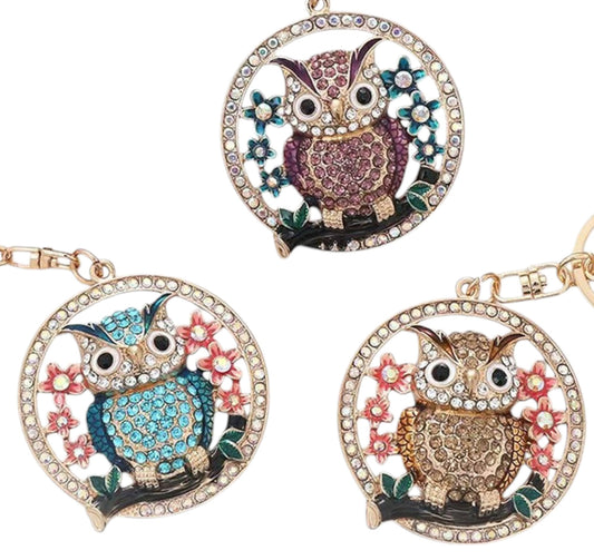RHINESTONE OWL KEY CHAIN KC1113-22 (12PC)