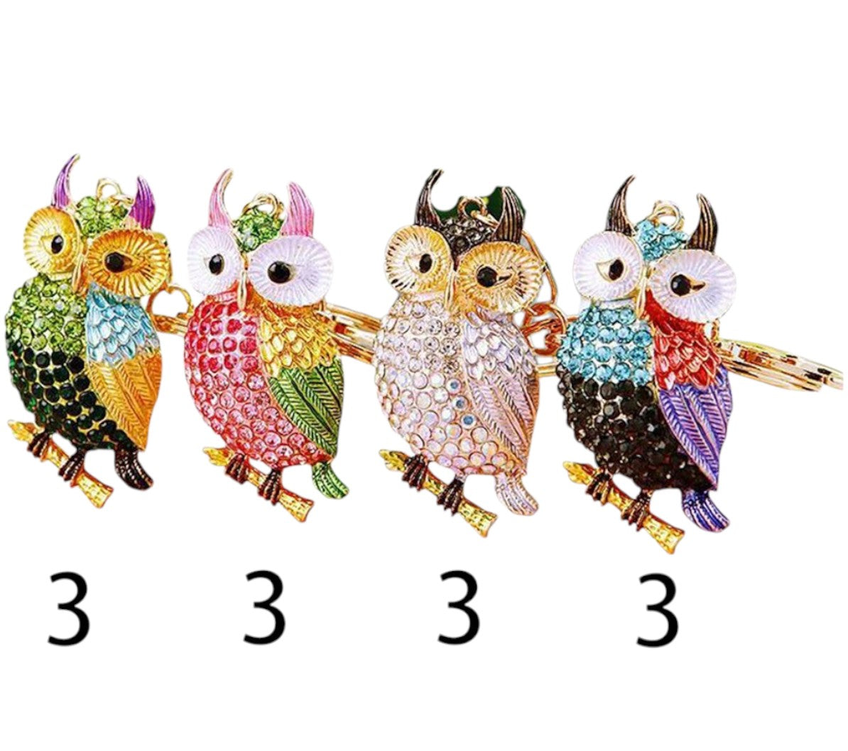 RHINESTONE OWL KEY CHAIN KC1211-5 (12PC)