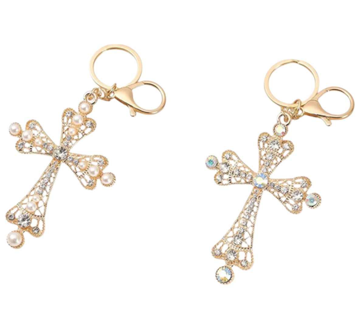 RHINESTONE CROSS KEY CHAIN KC1211-8 (12PC)