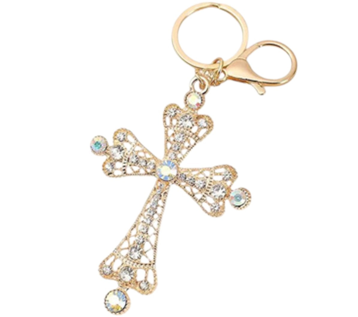 RHINESTONE CROSS KEY CHAIN KC1211-8 (12PC)