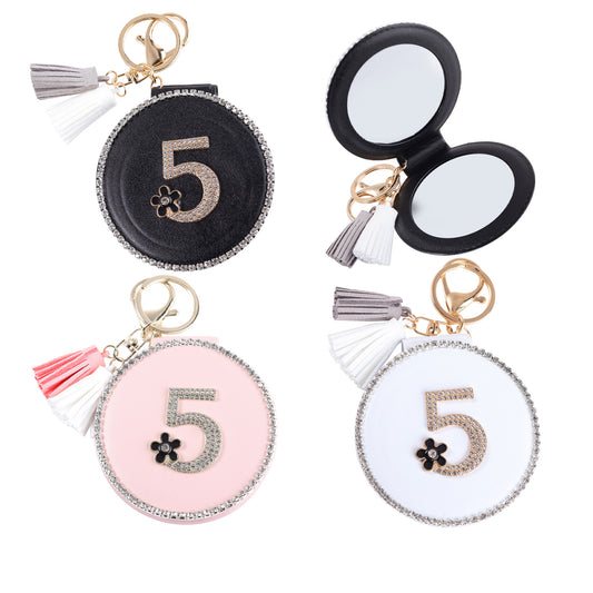 RHINESTONE FIVE TASSLE MIRROR KEY CHAIN KC3222-2 (12PC)