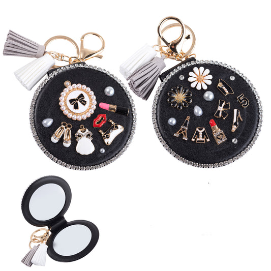 RHINESTONE MAKEUP CHARM TASSLE MIRROR KEY CHAIN KC3222-7(12PC)
