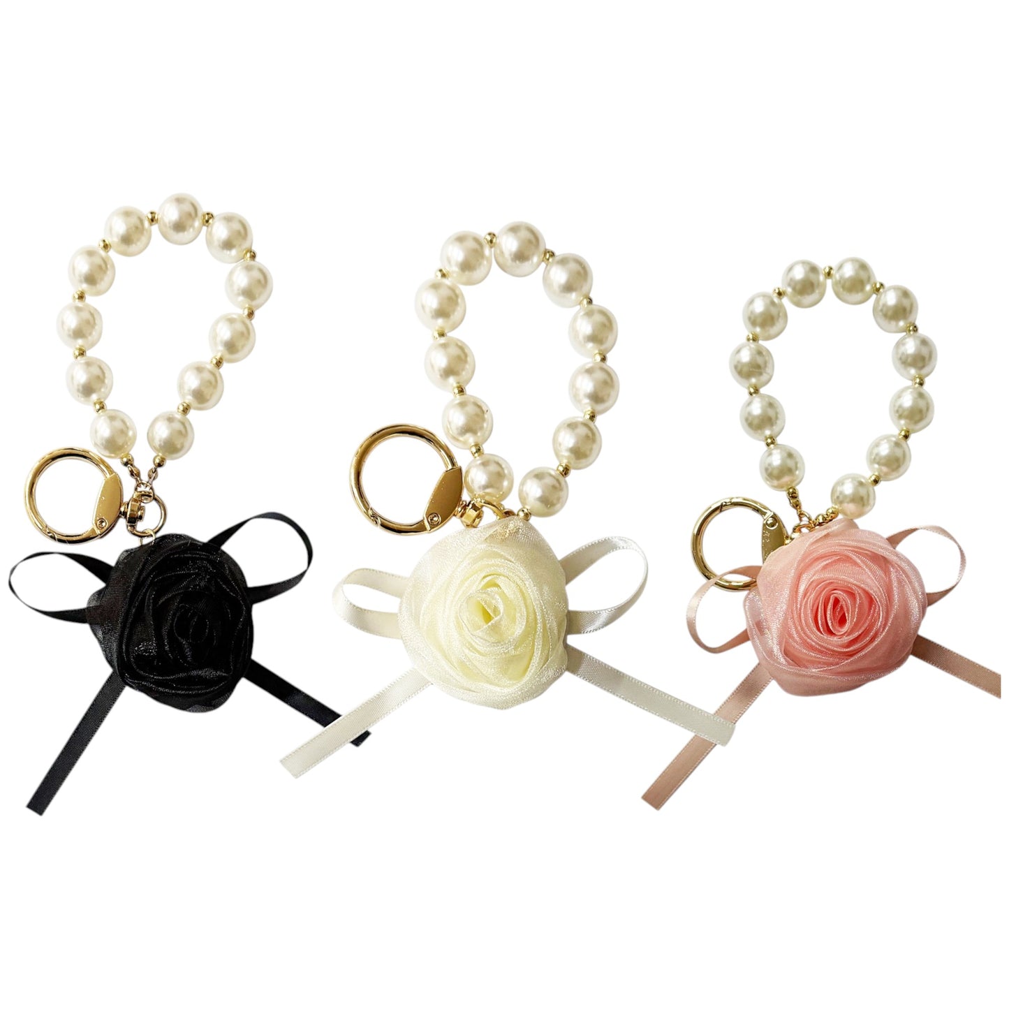 ROSE RIBBON WITH PEARL KEY CHAIN KC41101-31 (12PC)
