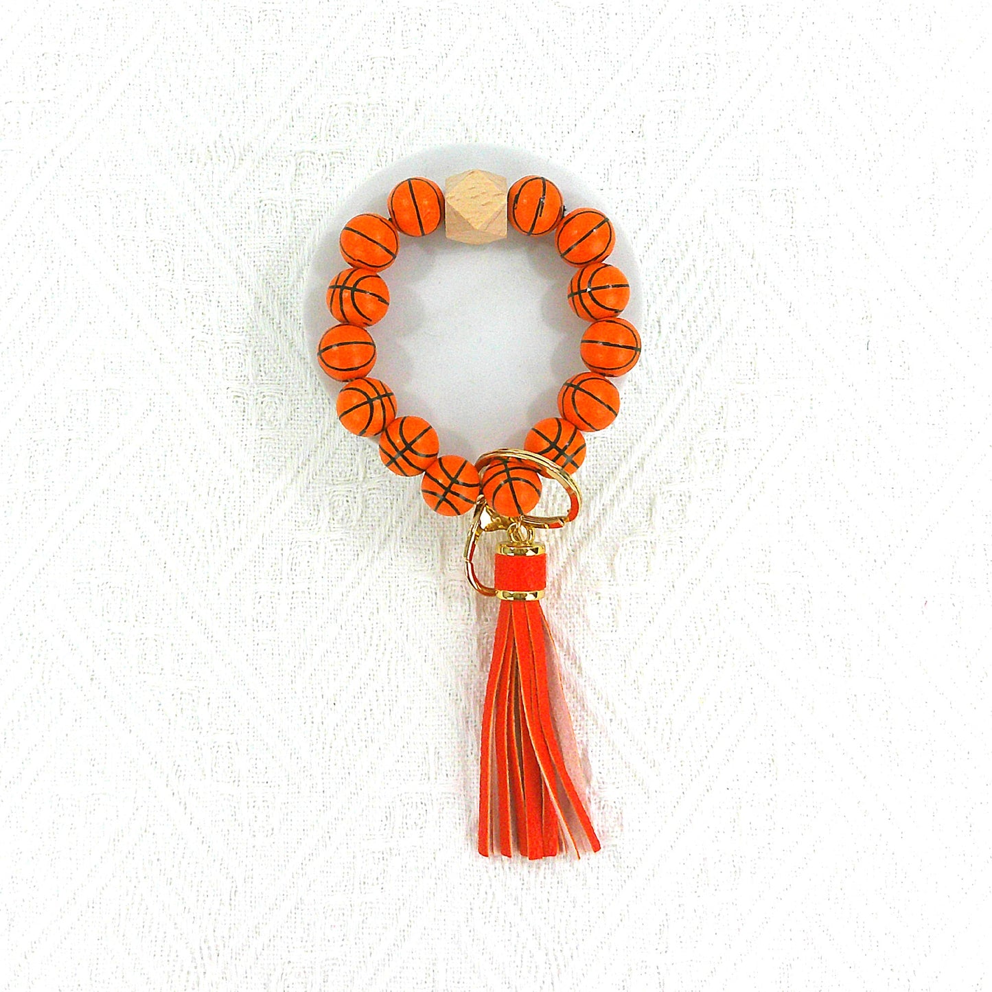 WOODEN SPORTS BASEBALL FOOTBALL BEADED BRACELET KEY CHAIN 4210-1 (6PC)