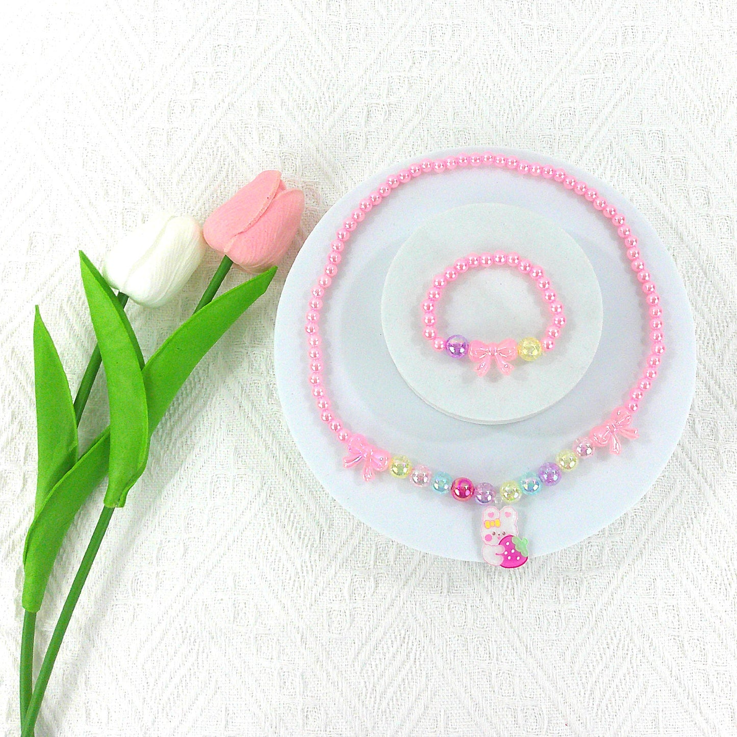 Kids Beads Charm Necklace and Bracelet Jewelry Set KNC4315-1 (12PC)