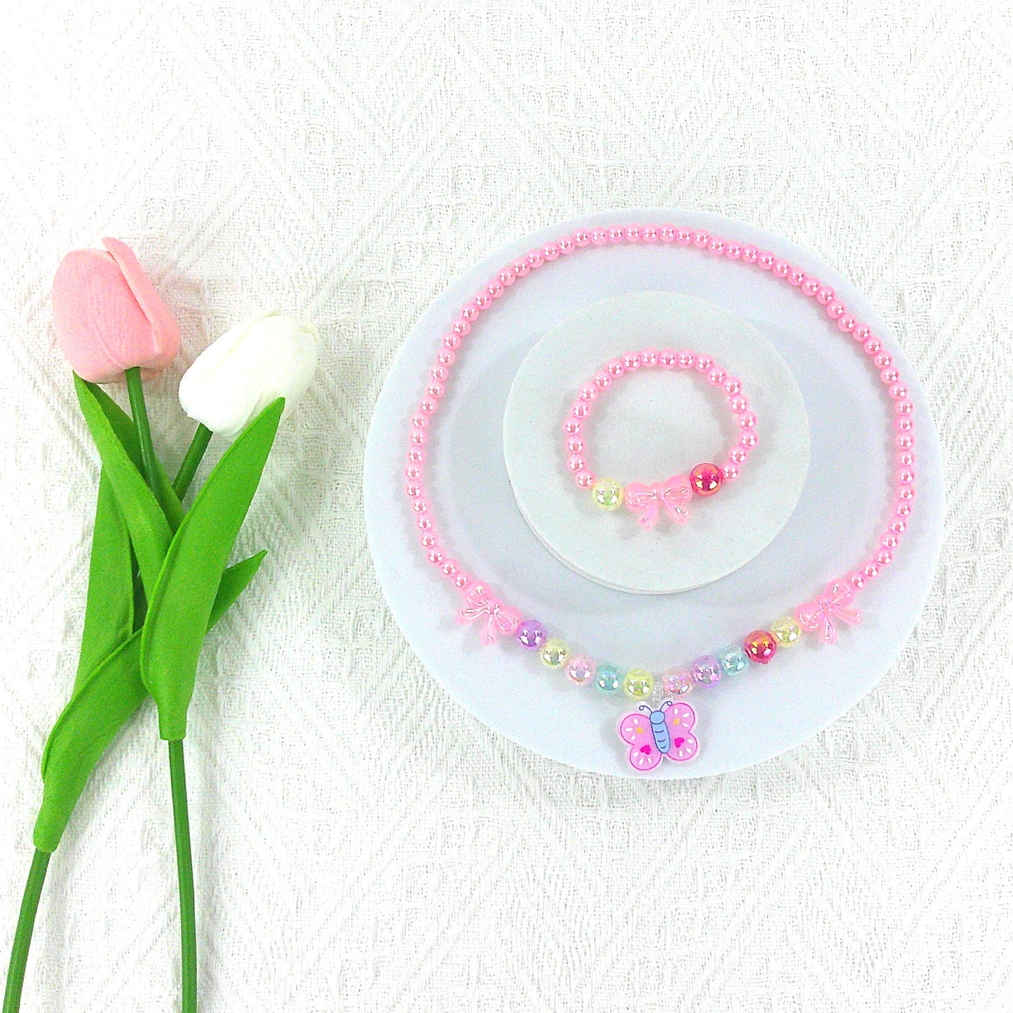Kids Beads Charm Necklace and Bracelet Jewelry Set KNC4315-1 (12PC)
