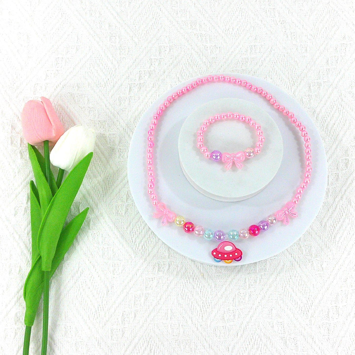 Kids Beads Charm Necklace and Bracelet Jewelry Set KNC4315-1 (12PC)