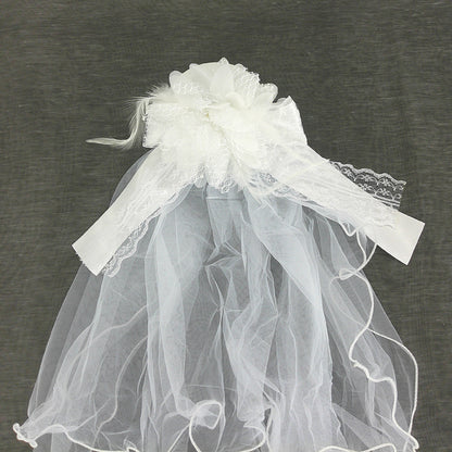 Kids Flower Feather Veil Hair Deco Clip KV602 (2PC)