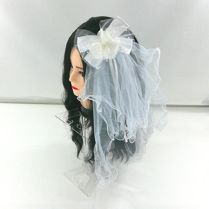 Kids Flower Bow Veil Hair Deco Clip KV605 (2PC)