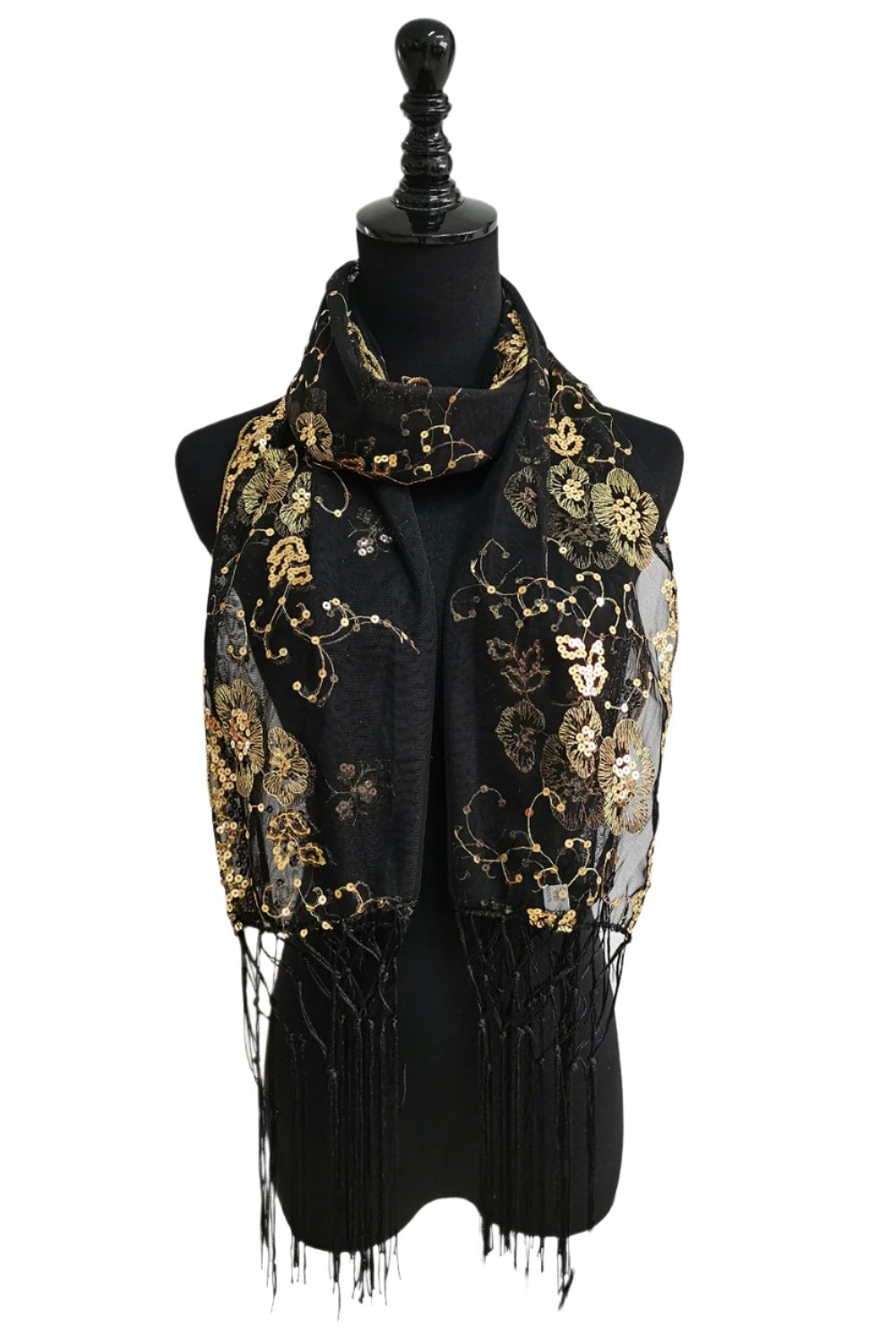 SEQUIN FLOWER FRINGED SCARF 309-B (12pc)