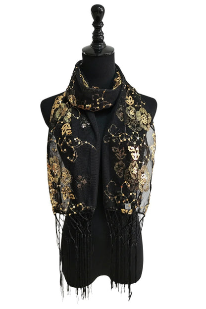 SEQUIN FLOWER FRINGED SCARF 309-B (12pc)