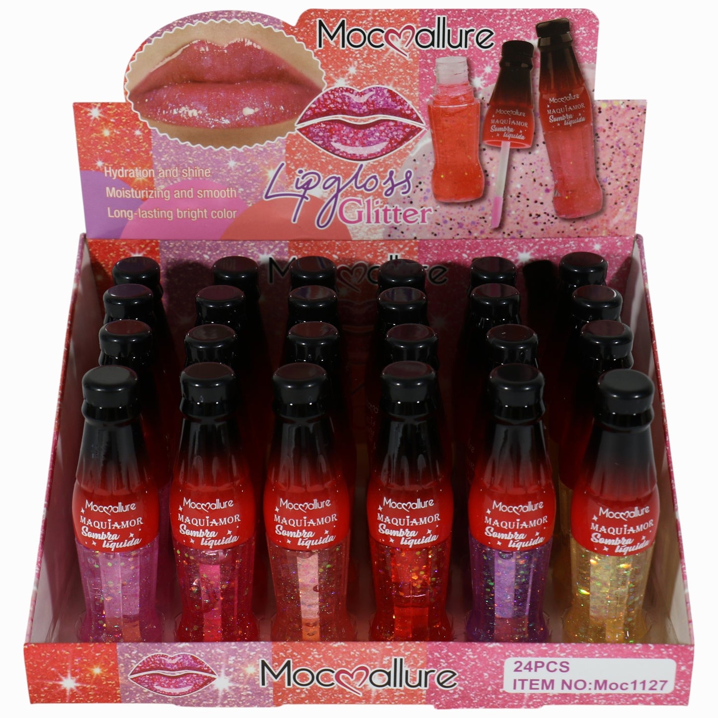 Moc Allure Maquiamor Lip Gloss Glitter Soda Bottle LC1127 (24PC)