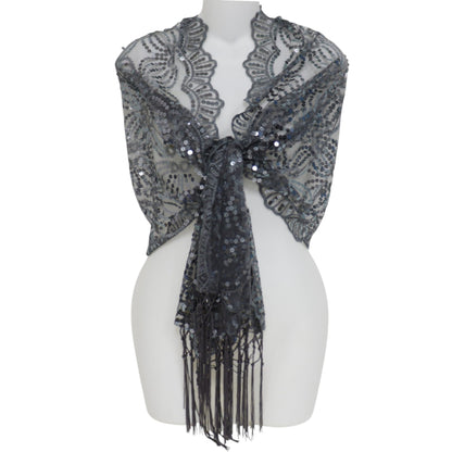 Sequin Chiffon Embellished Fringe Sheer Shawl Wrap Scarf SQ1013-3 (12pc)