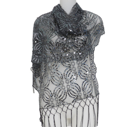 Sequin Chiffon Embellished Fringe Sheer Shawl Wrap Scarf SQ1013-3 (12pc)