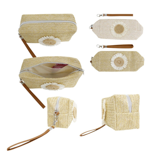 Daisy Flower Straw Makeup Pouch JB5526-8.. (12PC)
