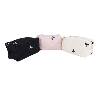 Ribbon Printing Quilted Fabric Makeup Pouch JB5526-3 (12PC)