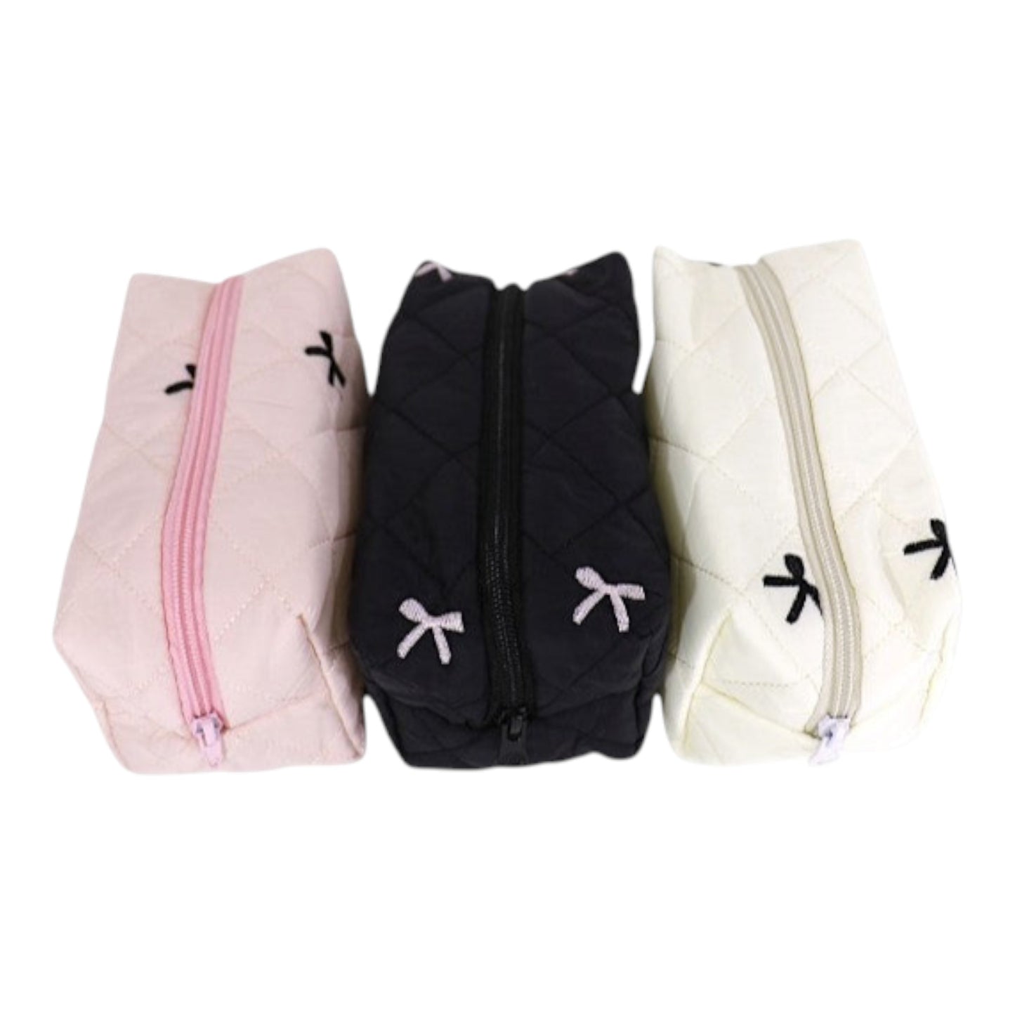 Ribbon Printing Quilted Fabric Makeup Pouch JB5526-3 (12PC)