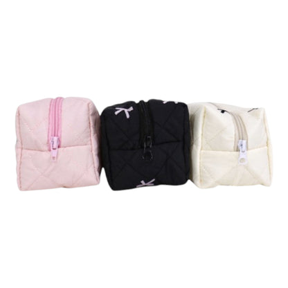 Ribbon Printing Quilted Fabric Makeup Pouch JB5526-3. (12PC)