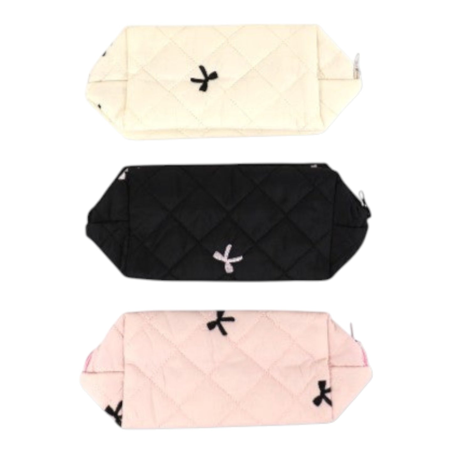 Ribbon Printing Quilted Fabric Makeup Pouch JB5526-3 (12PC)