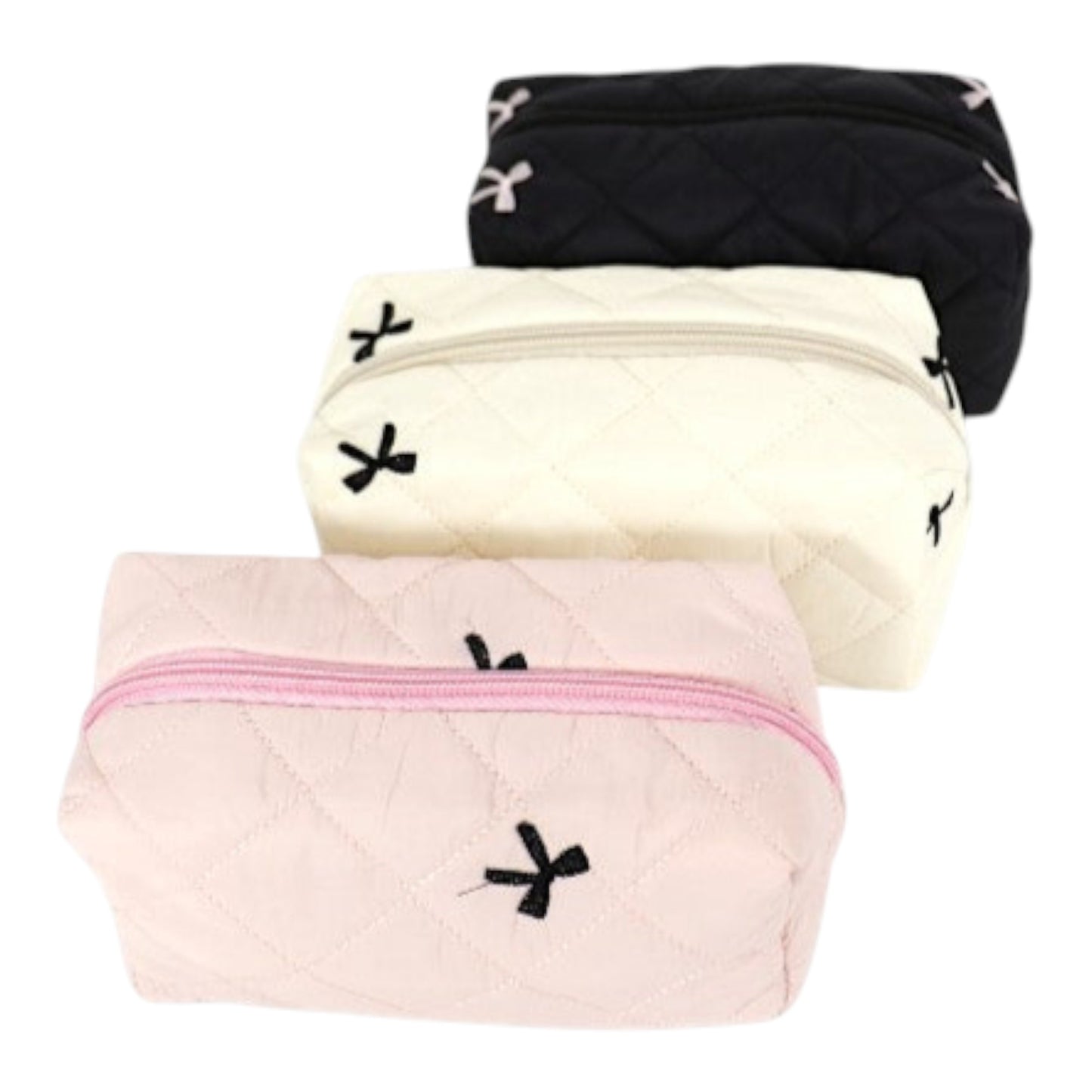 Ribbon Printing Quilted Fabric Makeup Pouch JB5526-3. (12PC)