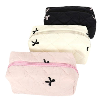 Ribbon Printing Quilted Fabric Makeup Pouch JB5526-3. (12PC)