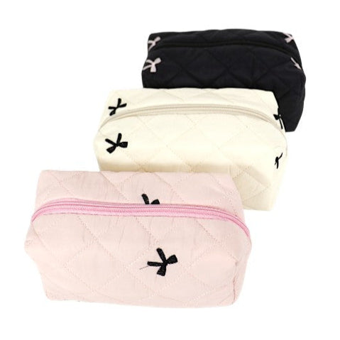 Ribbon Printing Quilted Fabric Makeup Pouch JB5526-3 (12PC)