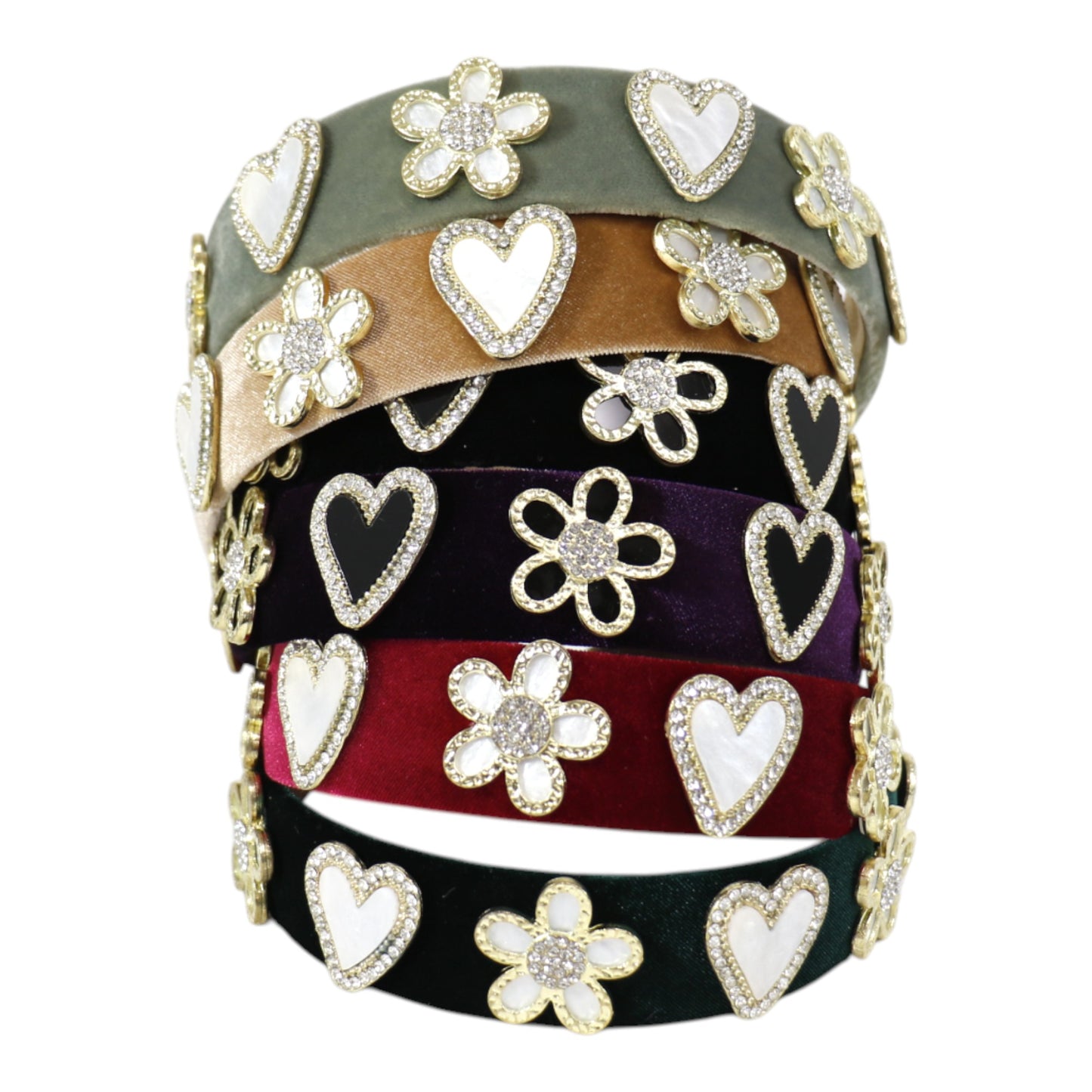 Heart Flower Charm Velvet Headband HB21027-16. (12PC)