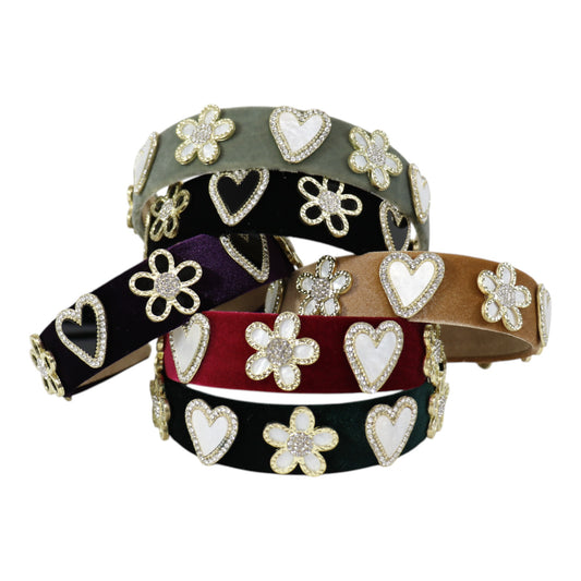 Heart Flower Charm Velvet Headband HB21027-16. (12PC)