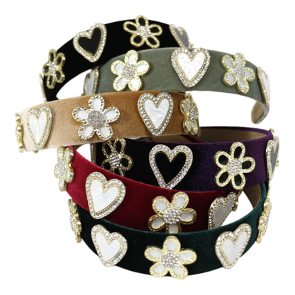 Heart Flower Charm Velvet Headband HB21027-16. (12PC)