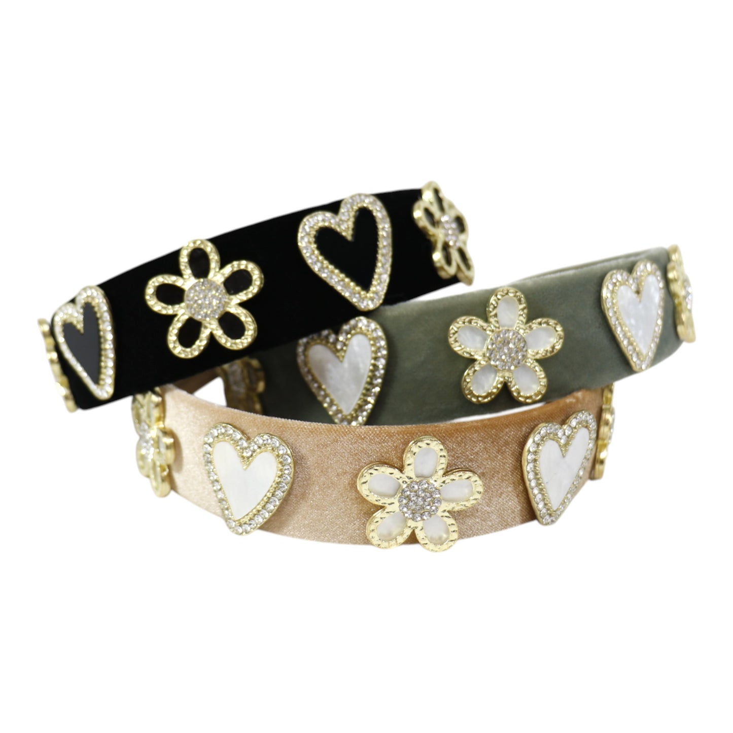 Heart Flower Charm Velvet Headband HB21027-16. (12PC)
