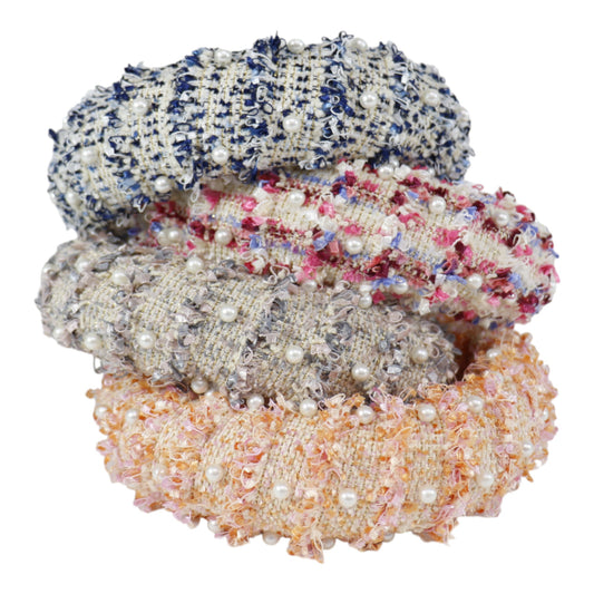 Pearl Decor Gold Thread Tweed Headband HB1012-33. (12PC)