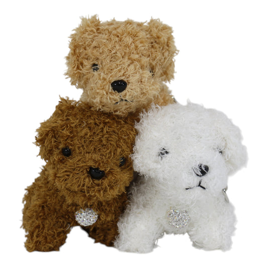 Rhinestone Curly Hair Dog Plush Key Chain KC0425-3. (12PC)