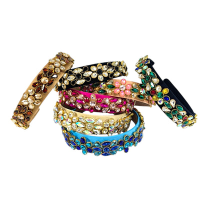 Multi Crystal Flower Decor Headband HB1226-13. (12PC)