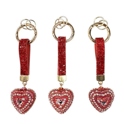 Double Sided Rhinestone Heart Keychain KC41101-14 (12PC)