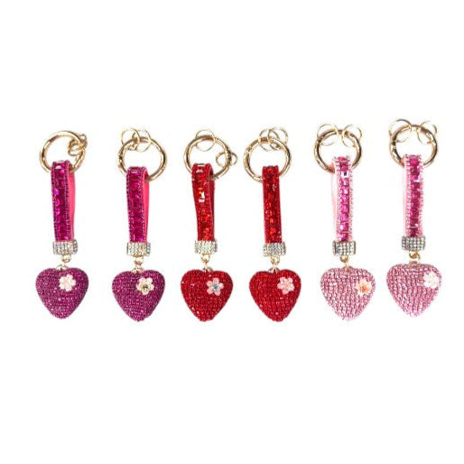 Double Sided Rhinestone Heart Keychain KC41101-11 (12PC)