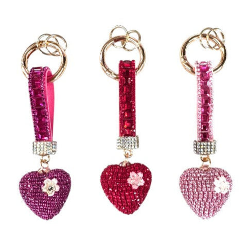 Double Sided Rhinestone Heart Keychain KC41101-11 (12PC)
