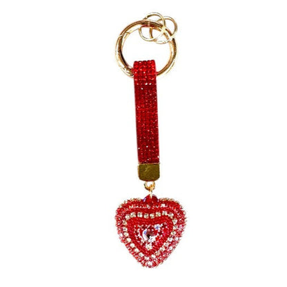 Double Sided Rhinestone Heart Keychain KC41101-14 (12PC)