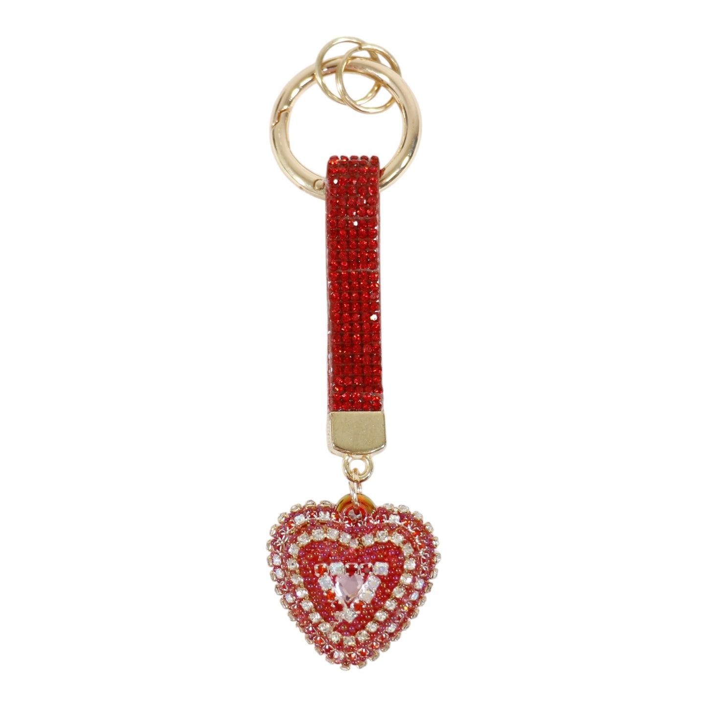 Double Sided Rhinestone Heart Keychain KC41101-14 (12PC)