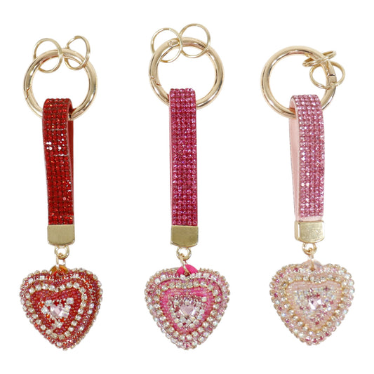 Double Sided Rhinestone Heart Keychain KC41101-14 (12PC)