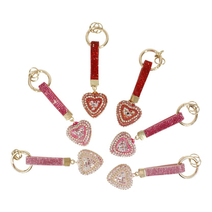 Double Sided Rhinestone Heart Keychain KC41101-14 (12PC)