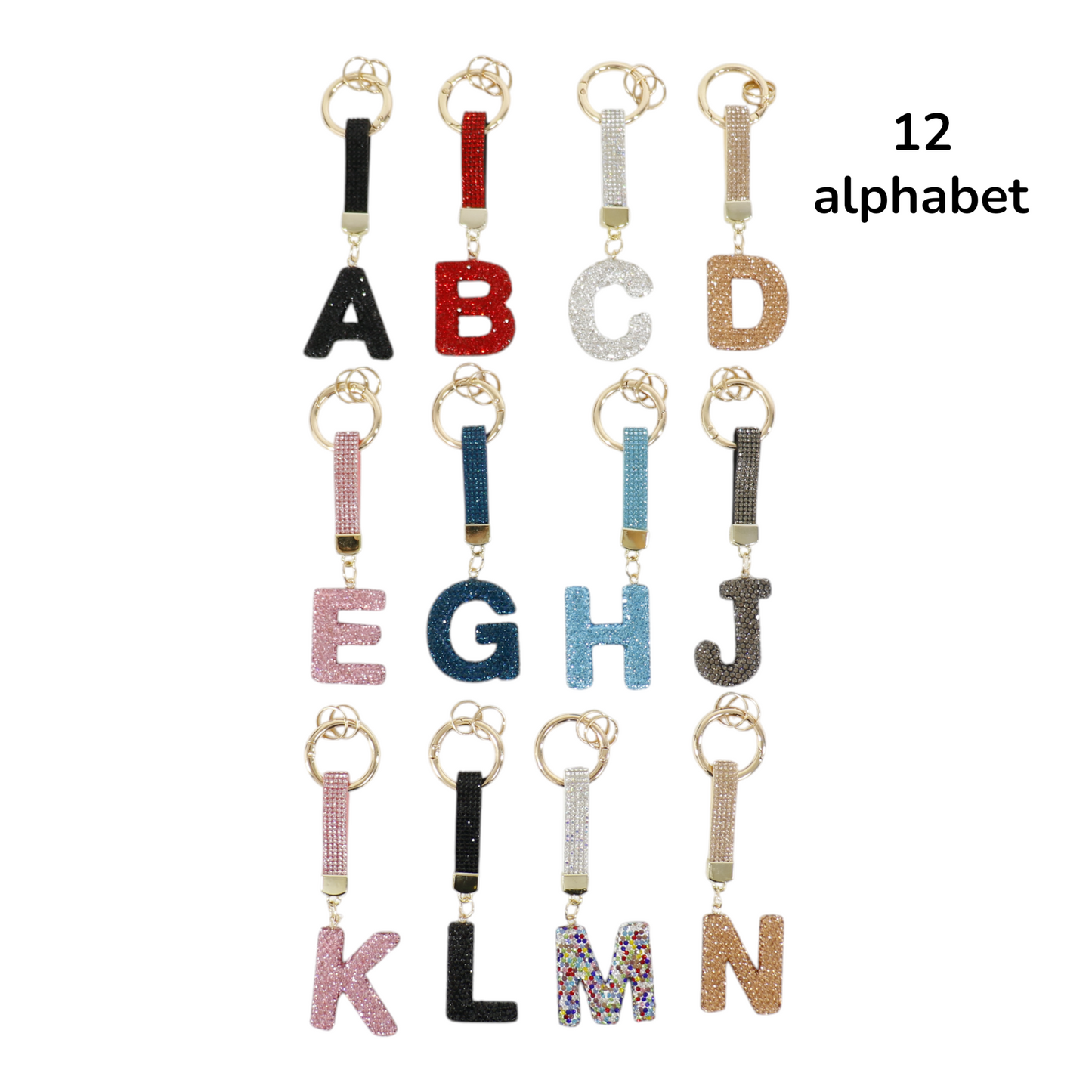 Rhinestone Alphabet Initial Letter Key Chain KC001..(12PC)