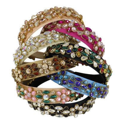 Multi Crystal Flower Decor Headband HB1226-13. (12PC)