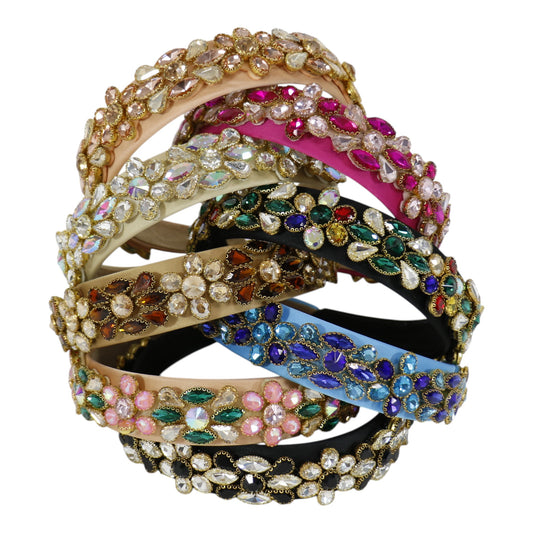 Multi Crystal Flower Decor Headband HB1226-13. (12PC)