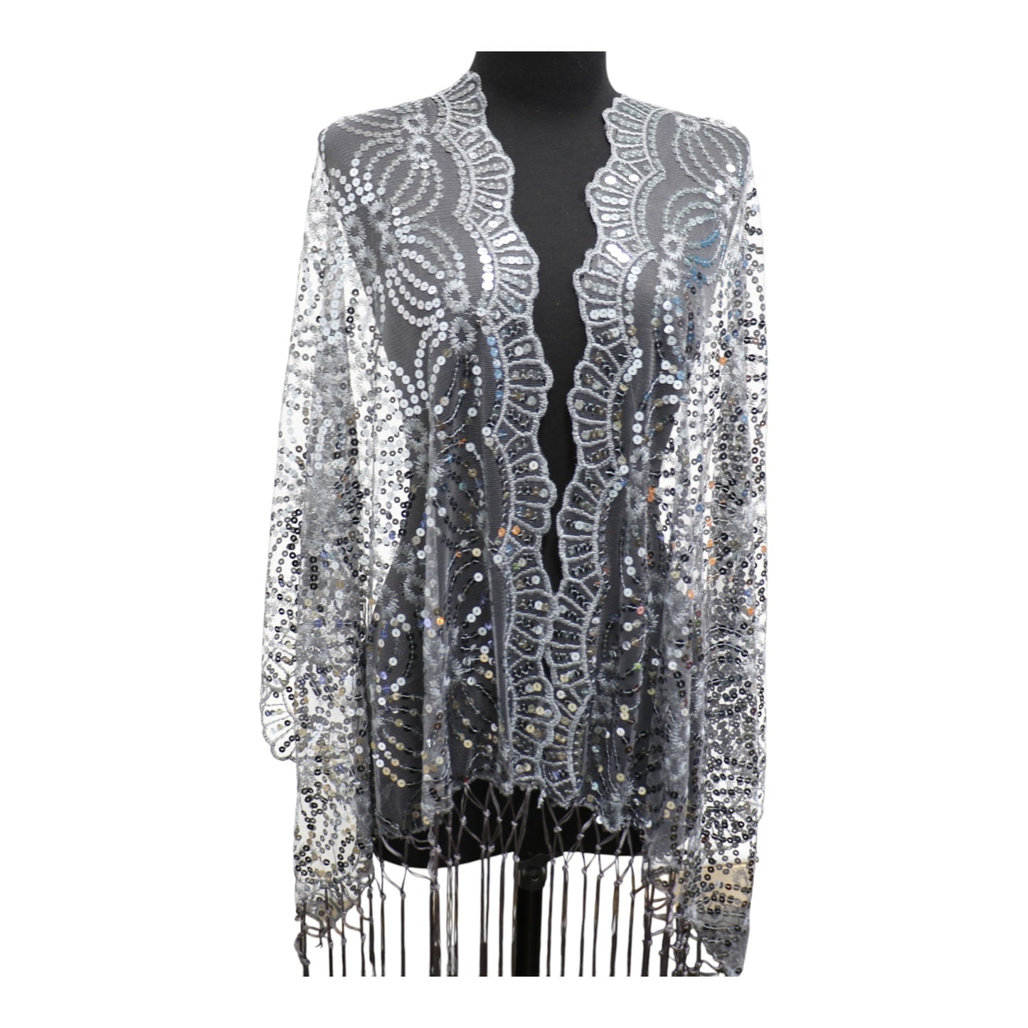 Sequin Chiffon Embellished Fringe Sheer Shawl Wrap Scarf SQ1013-3 (12pc)