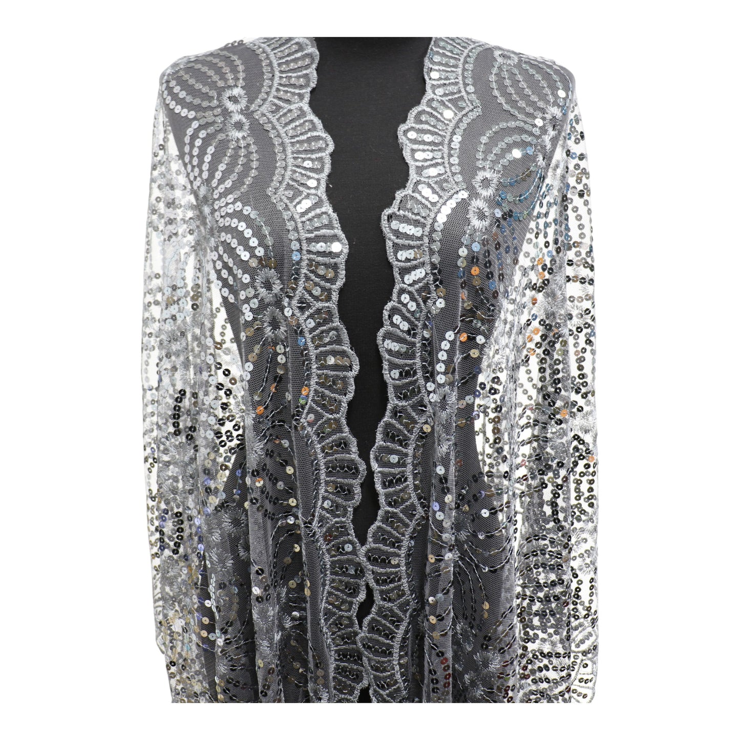 Sequin Chiffon Embellished Fringe Sheer Shawl Wrap Scarf SQ1013-3 (12pc)