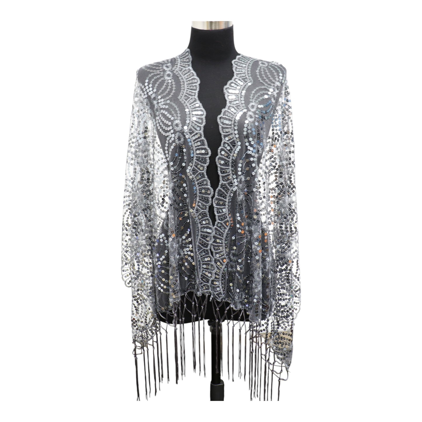 Sequin Chiffon Embellished Fringe Sheer Shawl Wrap Scarf SQ1013-3 (12pc)