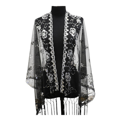 Sequin Chiffon Embellished Fringe Sheer Shawl Wrap Scarf SC309B. (12pc)