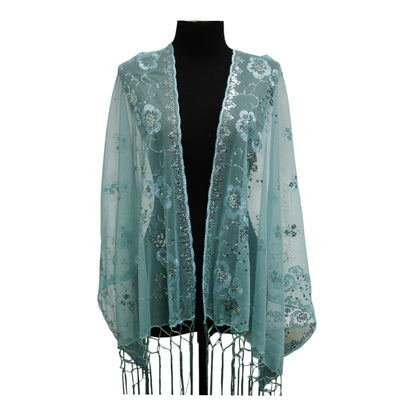 Sequin Chiffon Embellished Fringe Sheer Shawl Wrap Scarf SC309A.(12pc)