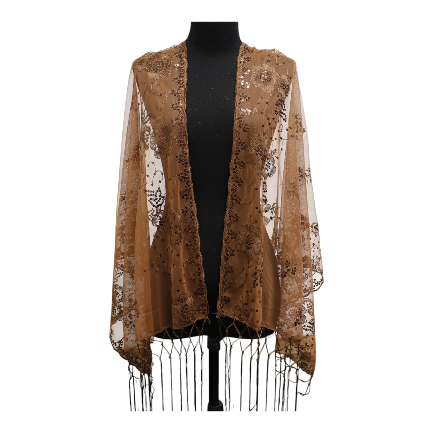 Sequin Chiffon Embellished Fringe Sheer Shawl Wrap Scarf SC309B. (12pc)