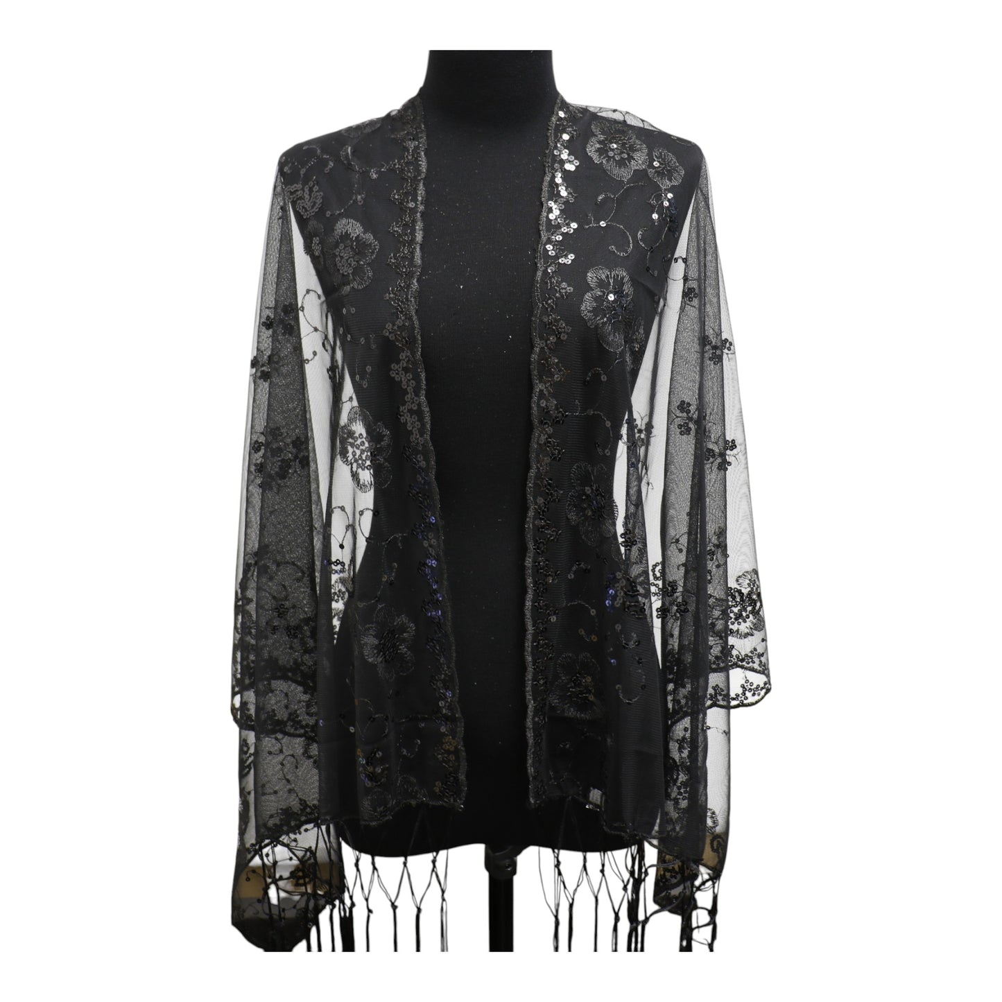 Sequin Chiffon Embellished Fringe Sheer Shawl Wrap Scarf SC309B. (12pc)